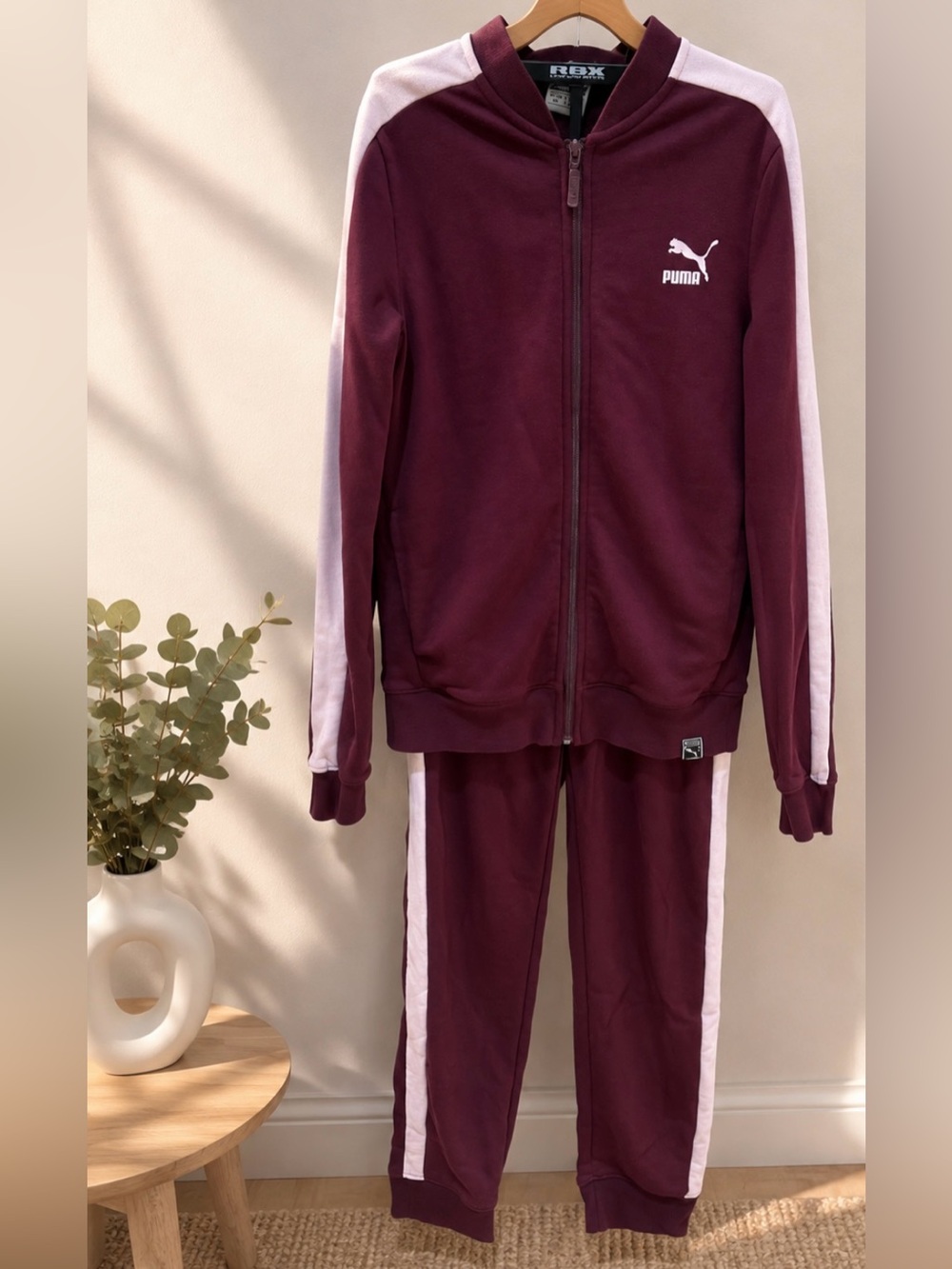 Puma Maroon and Light Pink Womans Track Jacket & Joggers Set